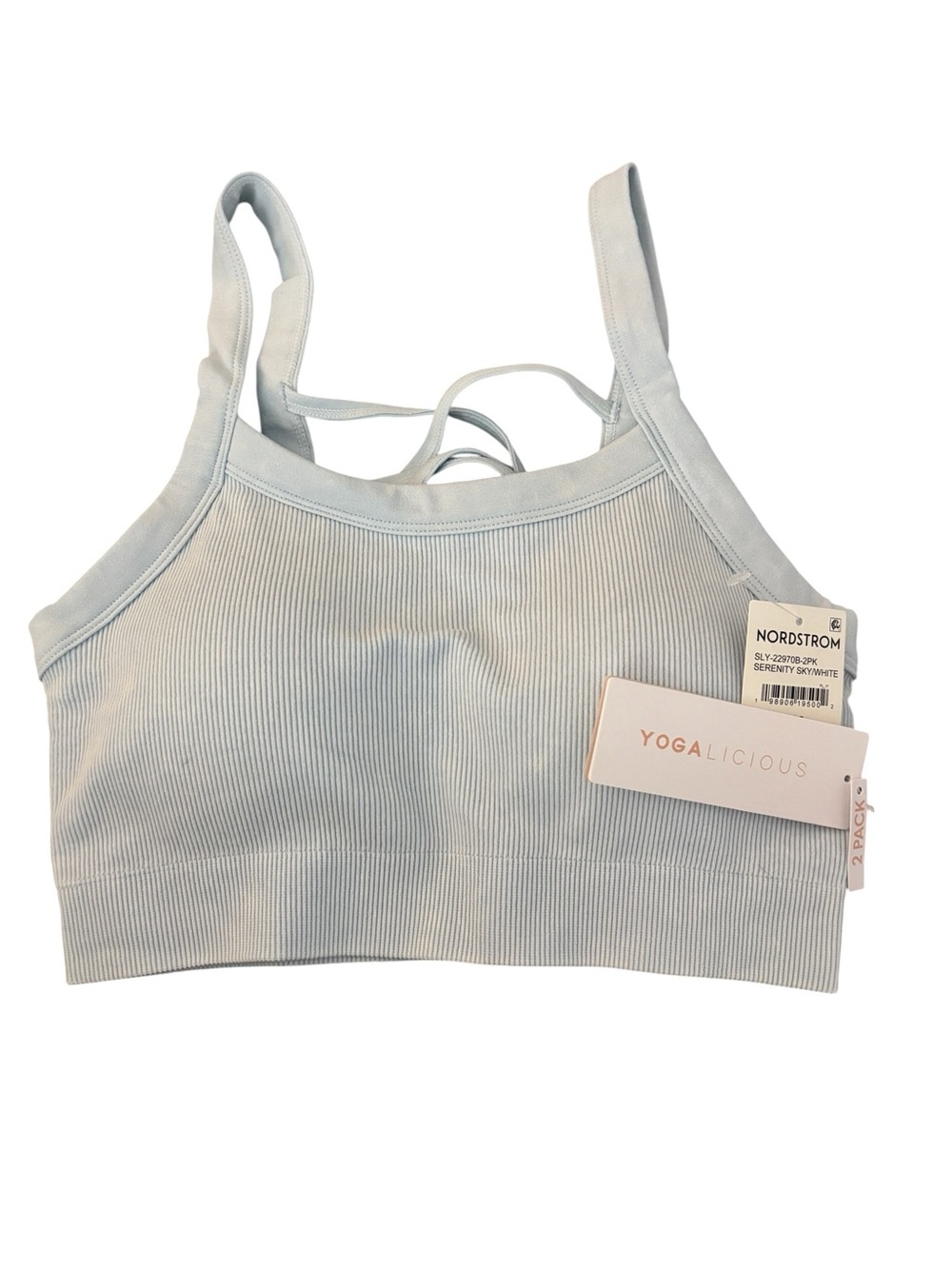 Yogalicious Ribbed Light Blue Strappy Sports Bra